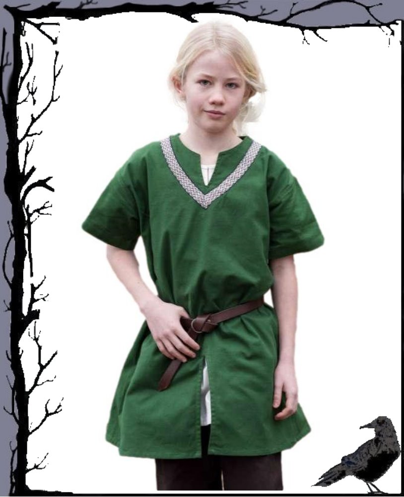 Mittelalter Kinder Wikinger Tunika kurzarm mit Borde - Ailrik  Battle-Merchant