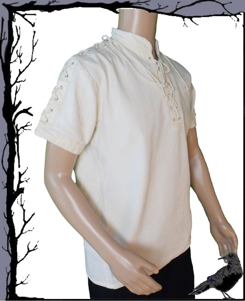 Mittelalter Kurzarm Sommer Markthemd mit geschnürten Ärmeln - Behar Inter Moden - Bild 2 von 6